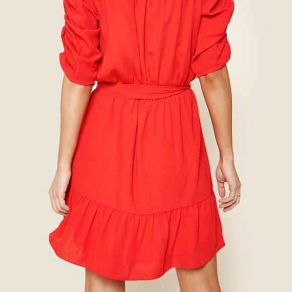 Red Ruched Sleeve Dress  - Picture 3 of 8